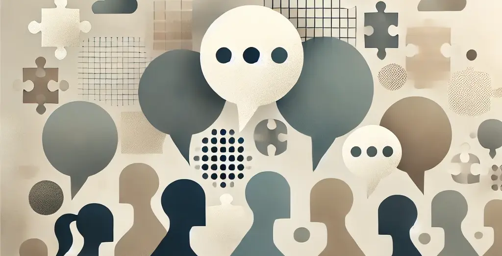 Silhouettes talking provide pieces of a bigger puzzle